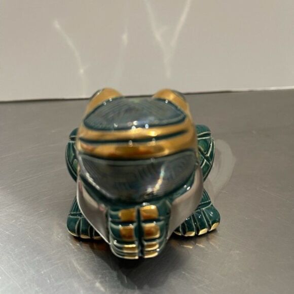VINTAGE DeRosa ARTESANIA RINCONADA FROG figurine statue #713 GOLD/GREEN URUGUAY - Picture 3 of 8